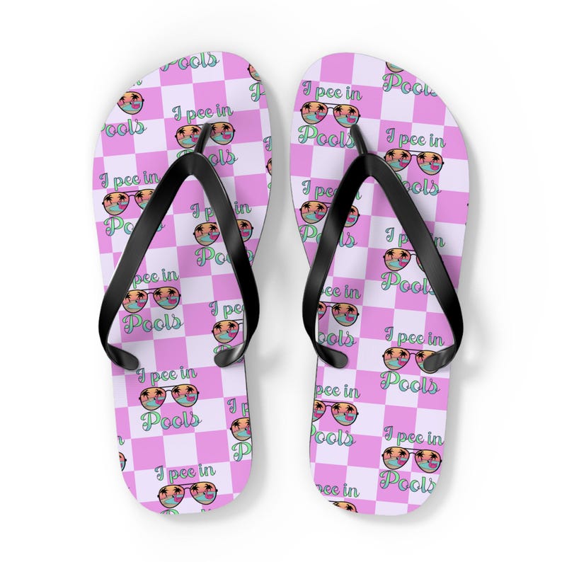 I Pee in Pools Flip Flops | Pink Checkered Pool Flip-Flops