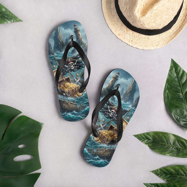 Pirate Flip Flops | Treasure Chest & Stormy Sea | Sublimation Sandals
