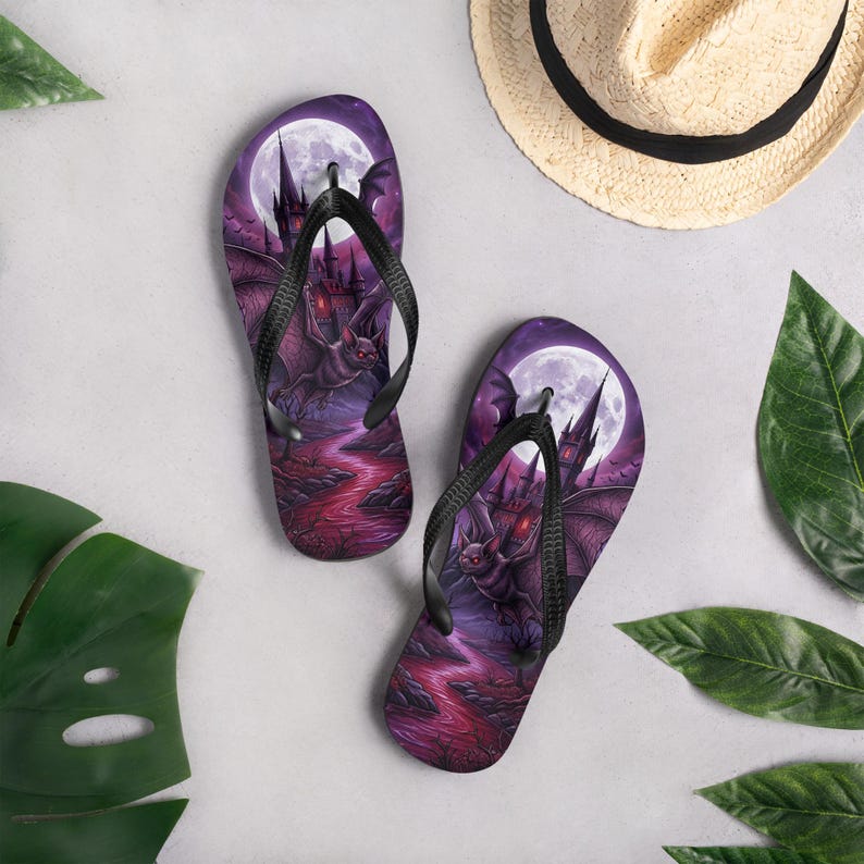 Gothic Flip Flops | Vampire Bat | Haunted Castle Sandals