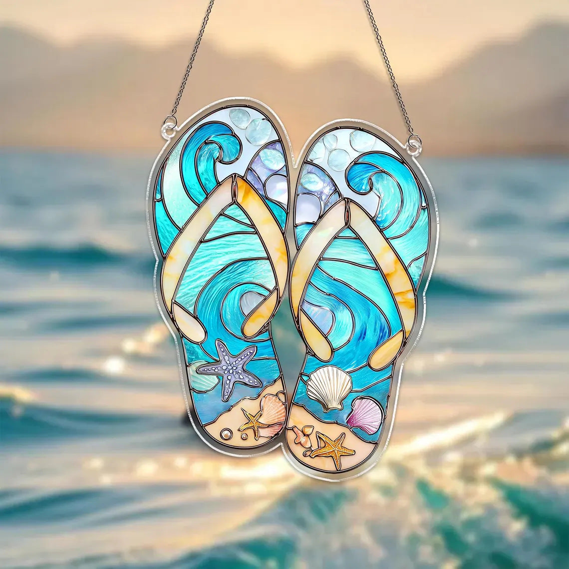 Flip Flop Suncatcher,Beach Suncatcher,Summer Seaside Window Decor,Coastal Ornament,Ocean Lover Gift,Beach House Ornament,Vacation Home Decor