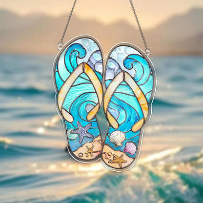 Flip Flop Suncatcher,Beach Suncatcher,Summer Seaside Window Decor,Coastal Ornament,Ocean Lover Gift,Beach House Ornament,Vacation Home Decor