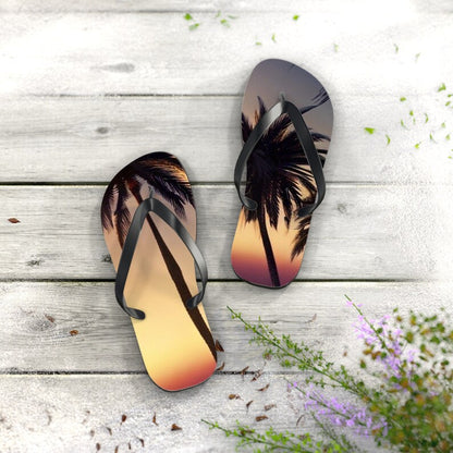 Tropical Palm Tree Flip Flops | Beach Sandals | Vacation Footwear | Summer Shoes | Palm Leaf Print