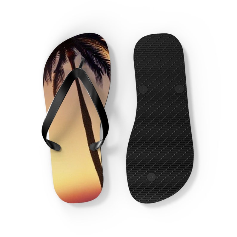 Tropical Palm Tree Flip Flops | Beach Sandals | Vacation Footwear | Summer Shoes | Palm Leaf Print