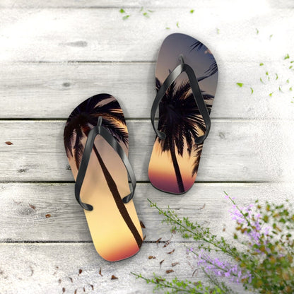 Tropical Palm Tree Flip Flops | Beach Sandals | Vacation Footwear | Summer Shoes | Palm Leaf Print