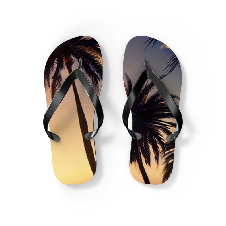 Tropical Palm Tree Flip Flops | Beach Sandals | Vacation Footwear | Summer Shoes | Palm Leaf Print