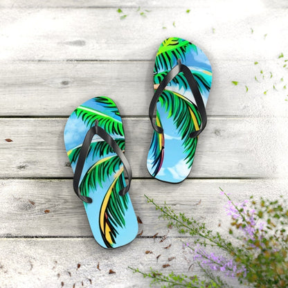 Tropical Palm Tree Flip Flops | Beach Sandals | Vacation Footwear | Summer Shoes | Palm Leaf Print