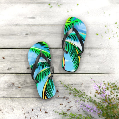 Tropical Palm Tree Flip Flops | Beach Sandals | Vacation Footwear | Summer Shoes | Palm Leaf Print
