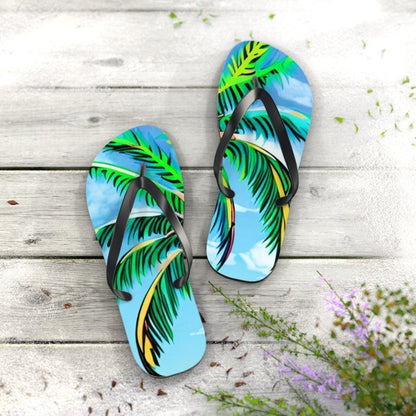 Tropical Palm Tree Flip Flops | Beach Sandals | Vacation Footwear | Summer Shoes | Palm Leaf Print