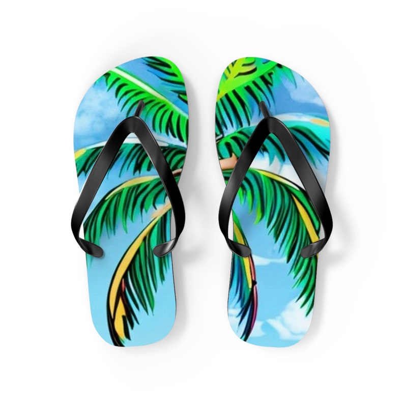 Tropical Palm Tree Flip Flops | Beach Sandals | Vacation Footwear | Summer Shoes | Palm Leaf Print