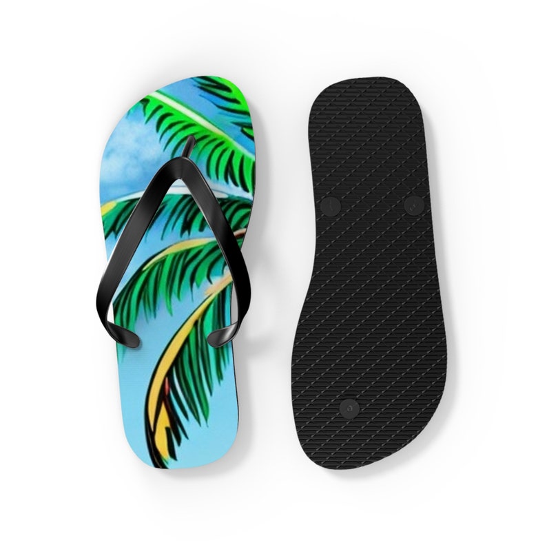 Tropical Palm Tree Flip Flops | Beach Sandals | Vacation Footwear | Summer Shoes | Palm Leaf Print