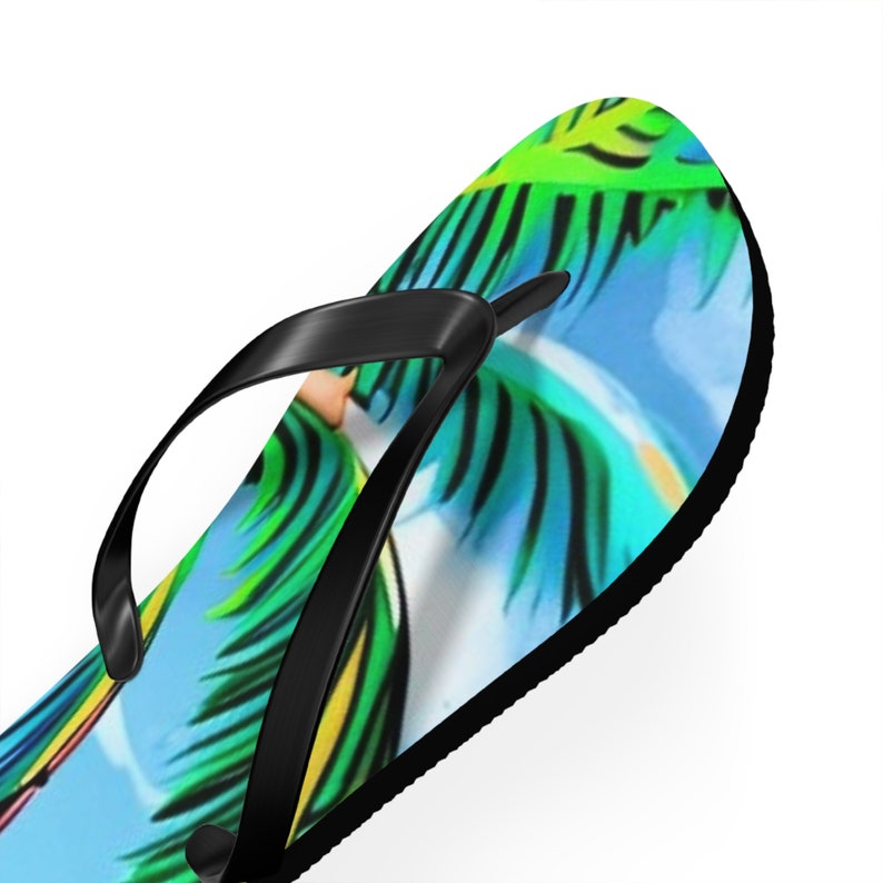 Tropical Palm Tree Flip Flops | Beach Sandals | Vacation Footwear | Summer Shoes | Palm Leaf Print
