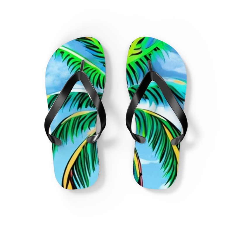 Tropical Palm Tree Flip Flops | Beach Sandals | Vacation Footwear | Summer Shoes | Palm Leaf Print