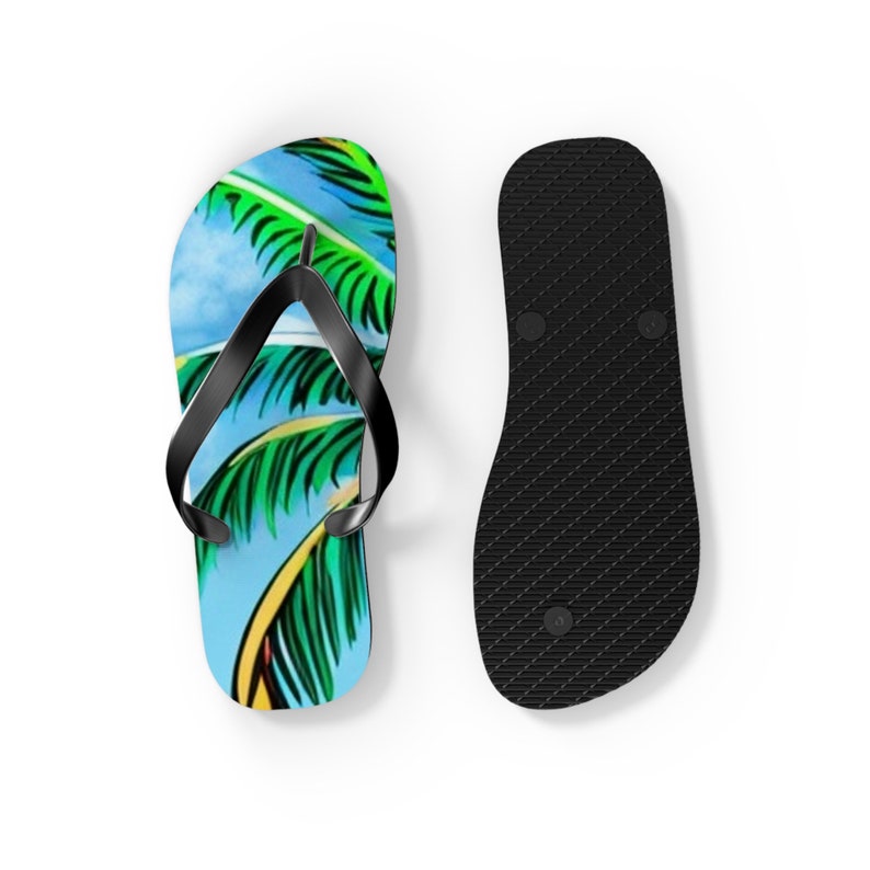 Tropical Palm Tree Flip Flops | Beach Sandals | Vacation Footwear | Summer Shoes | Palm Leaf Print