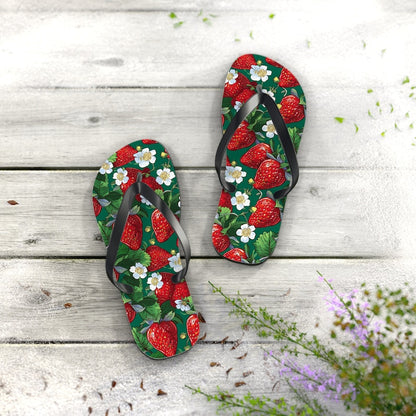 Strawberry Print Flip Flops: Soft Polyester EVA Sole