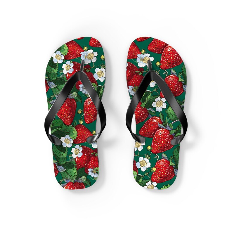 Strawberry Print Flip Flops: Soft Polyester EVA Sole