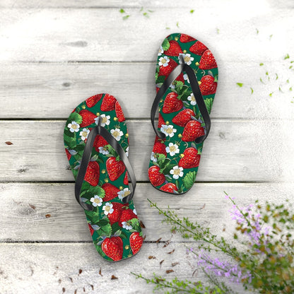 Strawberry Print Flip Flops: Soft Polyester EVA Sole