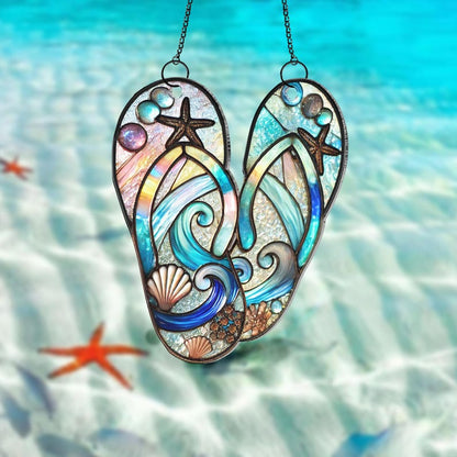 Flip Flop Suncatcher,Beach Suncatcher,Summer Seaside Window Decor,Coastal Ornament,Ocean Lover Gift,Beach House Ornament,Vacation Home Decor