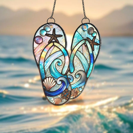 Flip Flop Suncatcher,Beach Suncatcher,Summer Seaside Window Decor,Coastal Ornament,Ocean Lover Gift,Beach House Ornament,Vacation Home Decor
