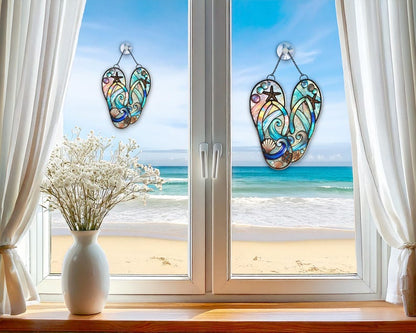 Flip Flop Suncatcher,Beach Suncatcher,Summer Seaside Window Decor,Coastal Ornament,Ocean Lover Gift,Beach House Ornament,Vacation Home Decor