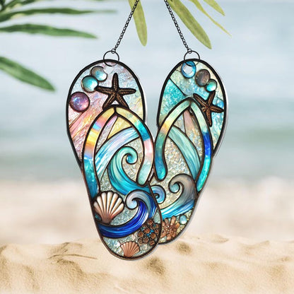 Flip Flop Suncatcher,Beach Suncatcher,Summer Seaside Window Decor,Coastal Ornament,Ocean Lover Gift,Beach House Ornament,Vacation Home Decor