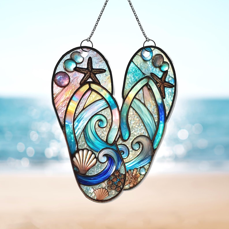 Flip Flop Suncatcher,Beach Suncatcher,Summer Seaside Window Decor,Coastal Ornament,Ocean Lover Gift,Beach House Ornament,Vacation Home Decor