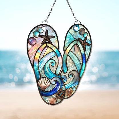 Flip Flop Suncatcher,Beach Suncatcher,Summer Seaside Window Decor,Coastal Ornament,Ocean Lover Gift,Beach House Ornament,Vacation Home Decor