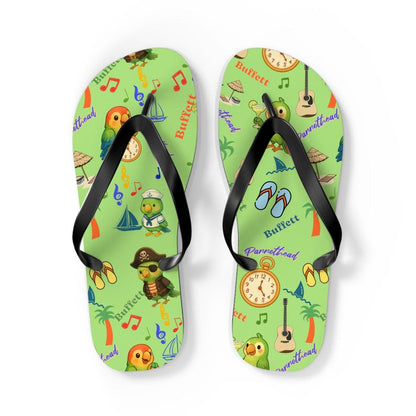 Jimmy Buffett Parrothead Tropical Parrot Pattern Flip Flops-Beach, Pirate, Music Icons, Summer shoes, Sailor gift, Margaritaville, Margarita