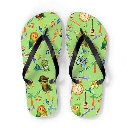 Jimmy Buffett Parrothead Tropical Parrot Pattern Flip Flops-Beach, Pirate, Music Icons, Summer shoes, Sailor gift, Margaritaville, Margarita