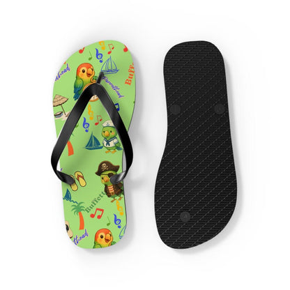 Jimmy Buffett Parrothead Tropical Parrot Pattern Flip Flops-Beach, Pirate, Music Icons, Summer shoes, Sailor gift, Margaritaville, Margarita