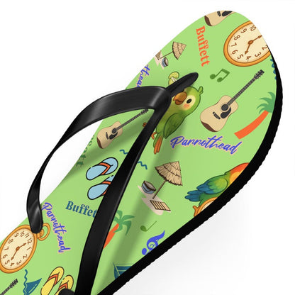 Jimmy Buffett Parrothead Tropical Parrot Pattern Flip Flops-Beach, Pirate, Music Icons, Summer shoes, Sailor gift, Margaritaville, Margarita