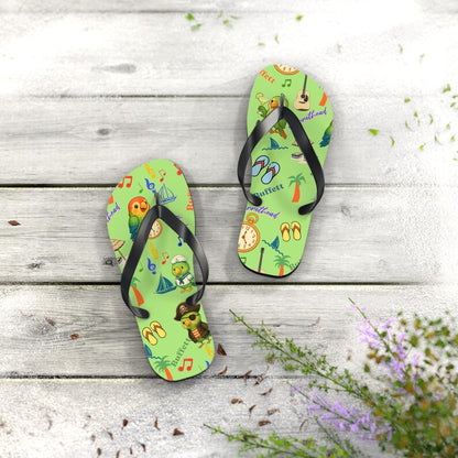 Jimmy Buffett Parrothead Tropical Parrot Pattern Flip Flops-Beach, Pirate, Music Icons, Summer shoes, Sailor gift, Margaritaville, Margarita