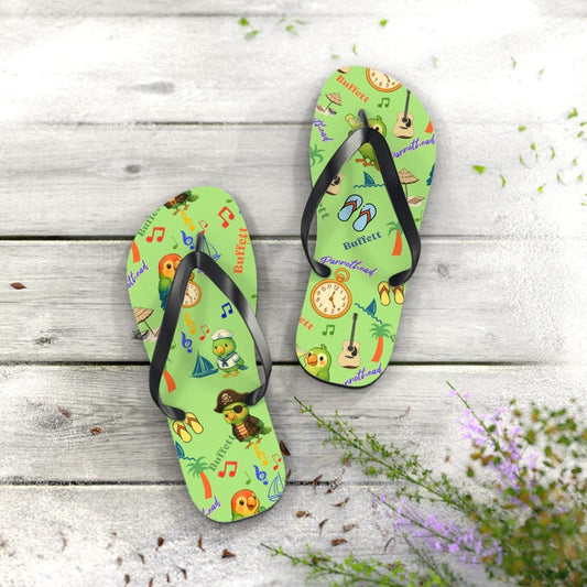 Jimmy Buffett Parrothead Tropical Parrot Pattern Flip Flops-Beach, Pirate, Music Icons, Summer shoes, Sailor gift, Margaritaville, Margarita