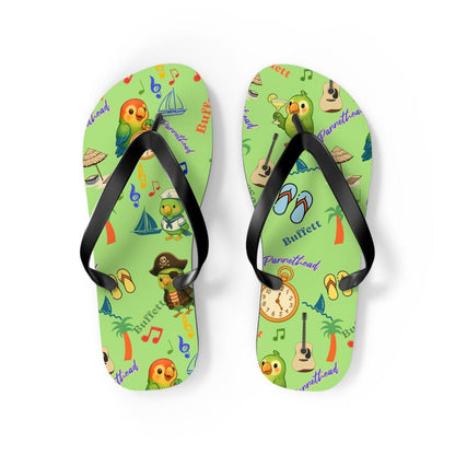 Jimmy Buffett Parrothead Tropical Parrot Pattern Flip Flops-Beach, Pirate, Music Icons, Summer shoes, Sailor gift, Margaritaville, Margarita