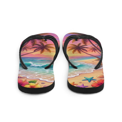 Tropical Beach Flip Flops | Sunset Ocean Wave | Sublimation Sandals