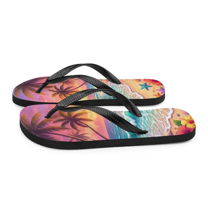 Tropical Beach Flip Flops | Sunset Ocean Wave | Sublimation Sandals
