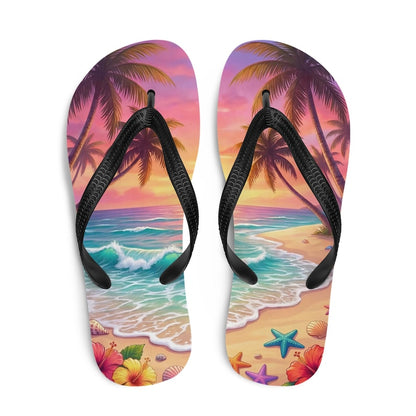 Tropical Beach Flip Flops | Sunset Ocean Wave | Sublimation Sandals