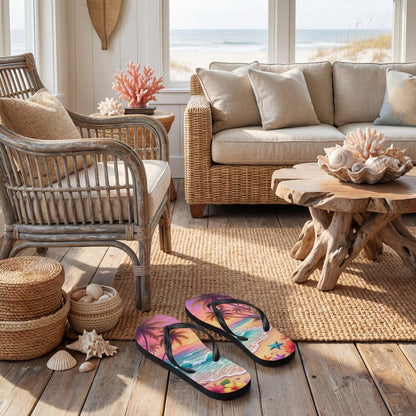 Tropical Beach Flip Flops | Sunset Ocean Wave | Sublimation Sandals