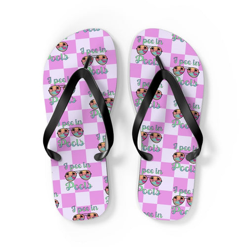 I Pee in Pools Flip Flops | Pink Checkered Pool Flip-Flops