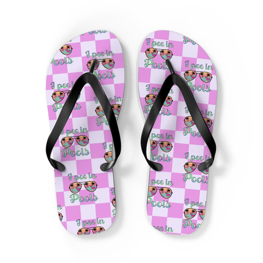 I Pee in Pools Flip Flops | Pink Checkered Pool Flip-Flops