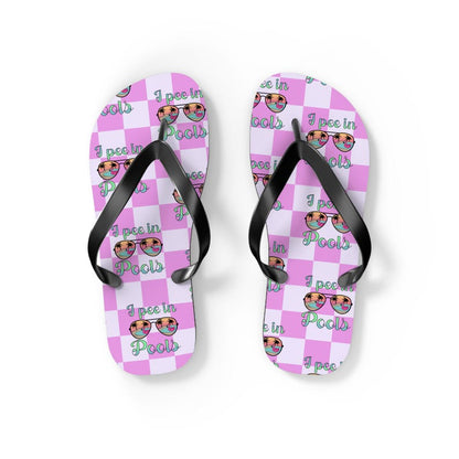 I Pee in Pools Flip Flops | Pink Checkered Pool Flip-Flops