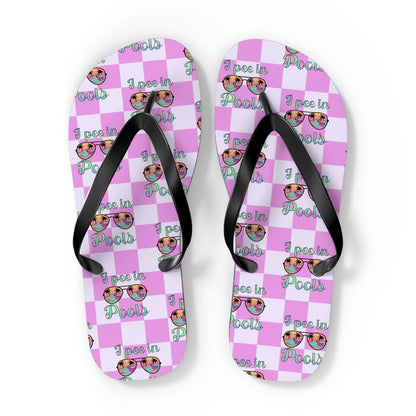 I Pee in Pools Flip Flops | Pink Checkered Pool Flip-Flops