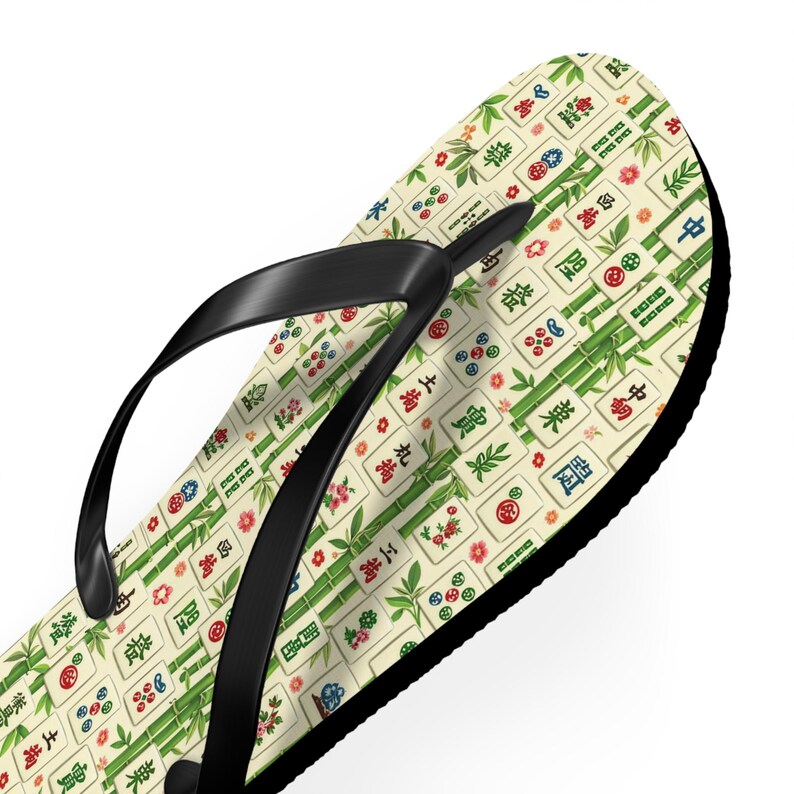 Mahjong Tile Pattern Flip Flops | Asian Game Tile Beach Sandals