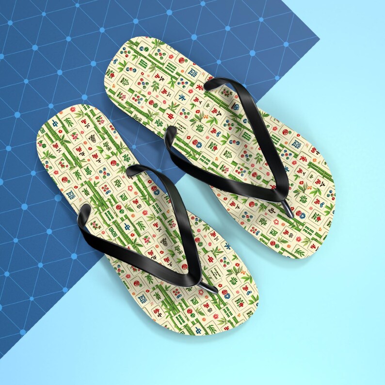 Mahjong Tile Pattern Flip Flops | Asian Game Tile Beach Sandals