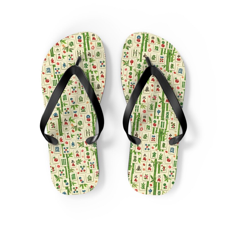 Mahjong Tile Pattern Flip Flops | Asian Game Tile Beach Sandals