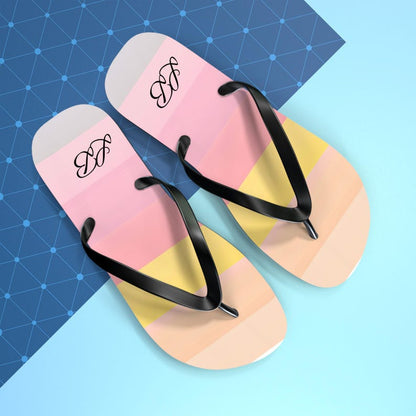 Personalized Pastel Stripes Flip Flops | Pink Peach Yellow Beach Sandals