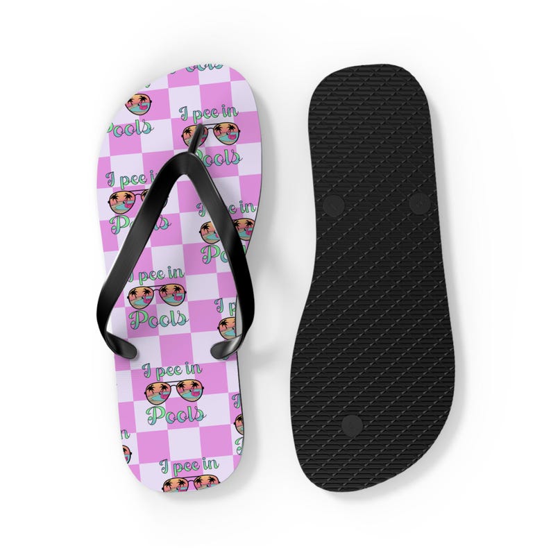 I Pee in Pools Flip Flops | Pink Checkered Pool Flip-Flops