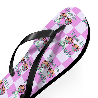I Pee in Pools Flip Flops | Pink Checkered Pool Flip-Flops