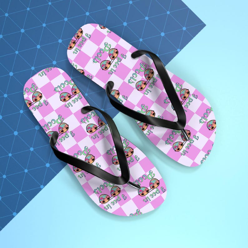 I Pee in Pools Flip Flops | Pink Checkered Pool Flip-Flops
