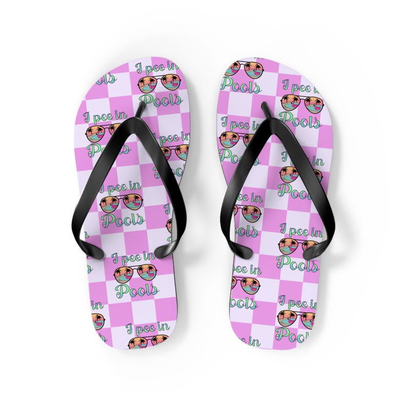 I Pee in Pools Flip Flops | Pink Checkered Pool Flip-Flops
