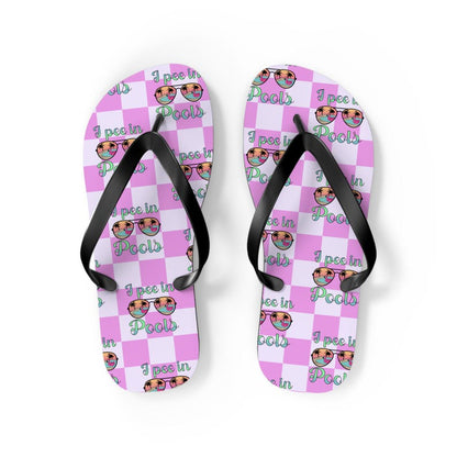 I Pee in Pools Flip Flops | Pink Checkered Pool Flip-Flops